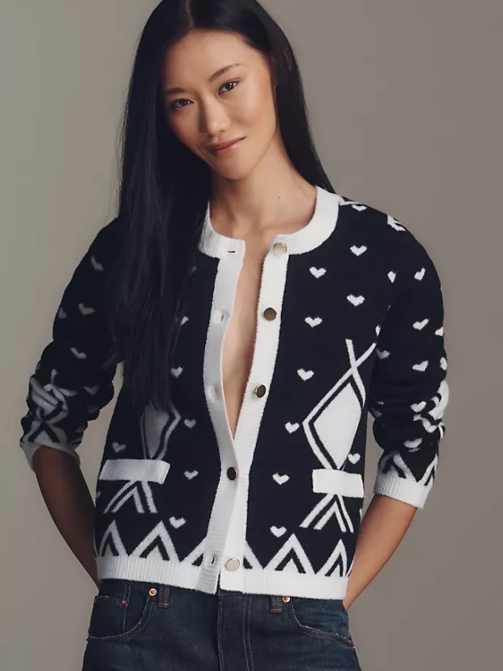 Anthropologie NVLT Argyle Knit Lady Jacket Heart Cardigan